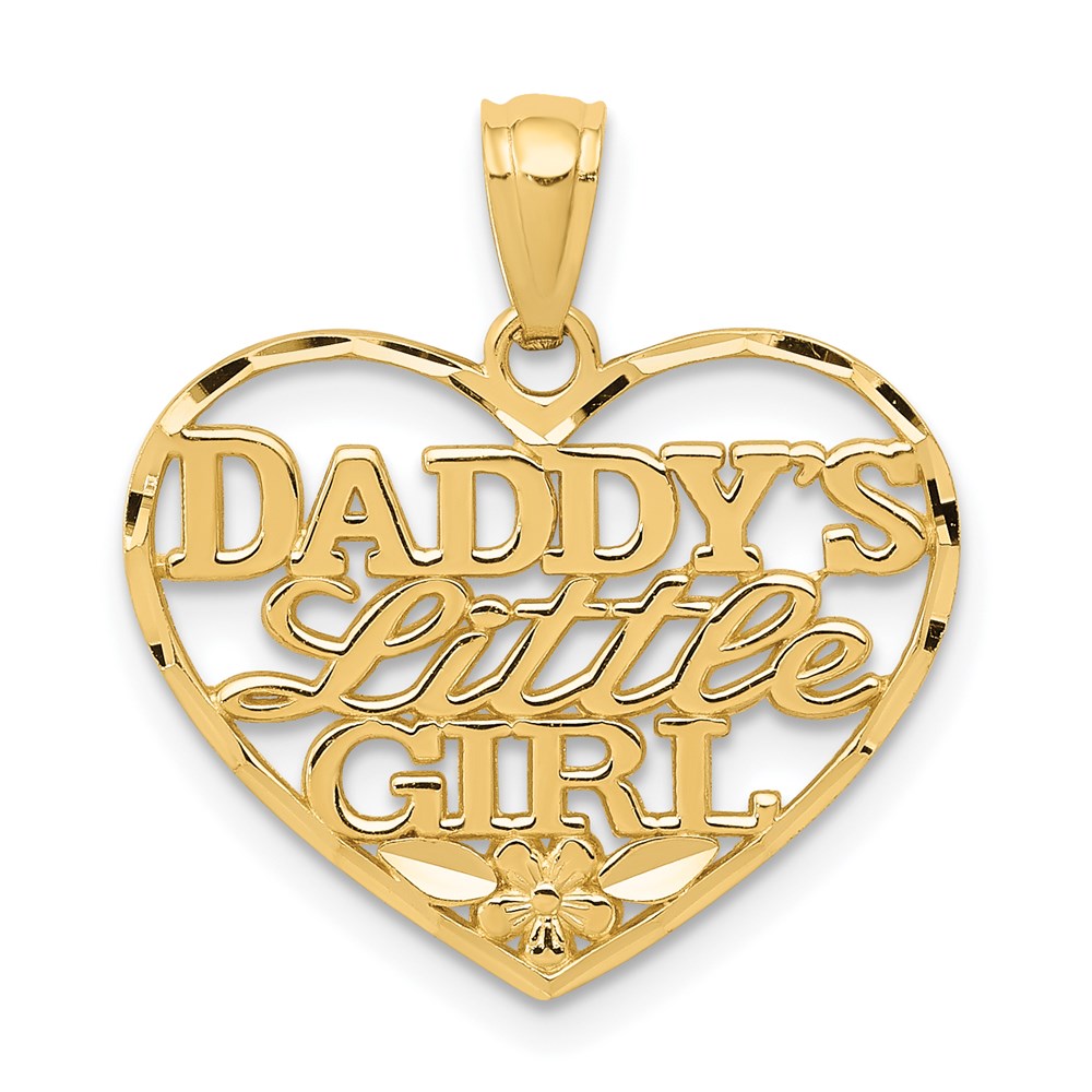14k Diamond-cut DADDYS LITTLE GIRL Heart Pendant, 20 x 19 mm