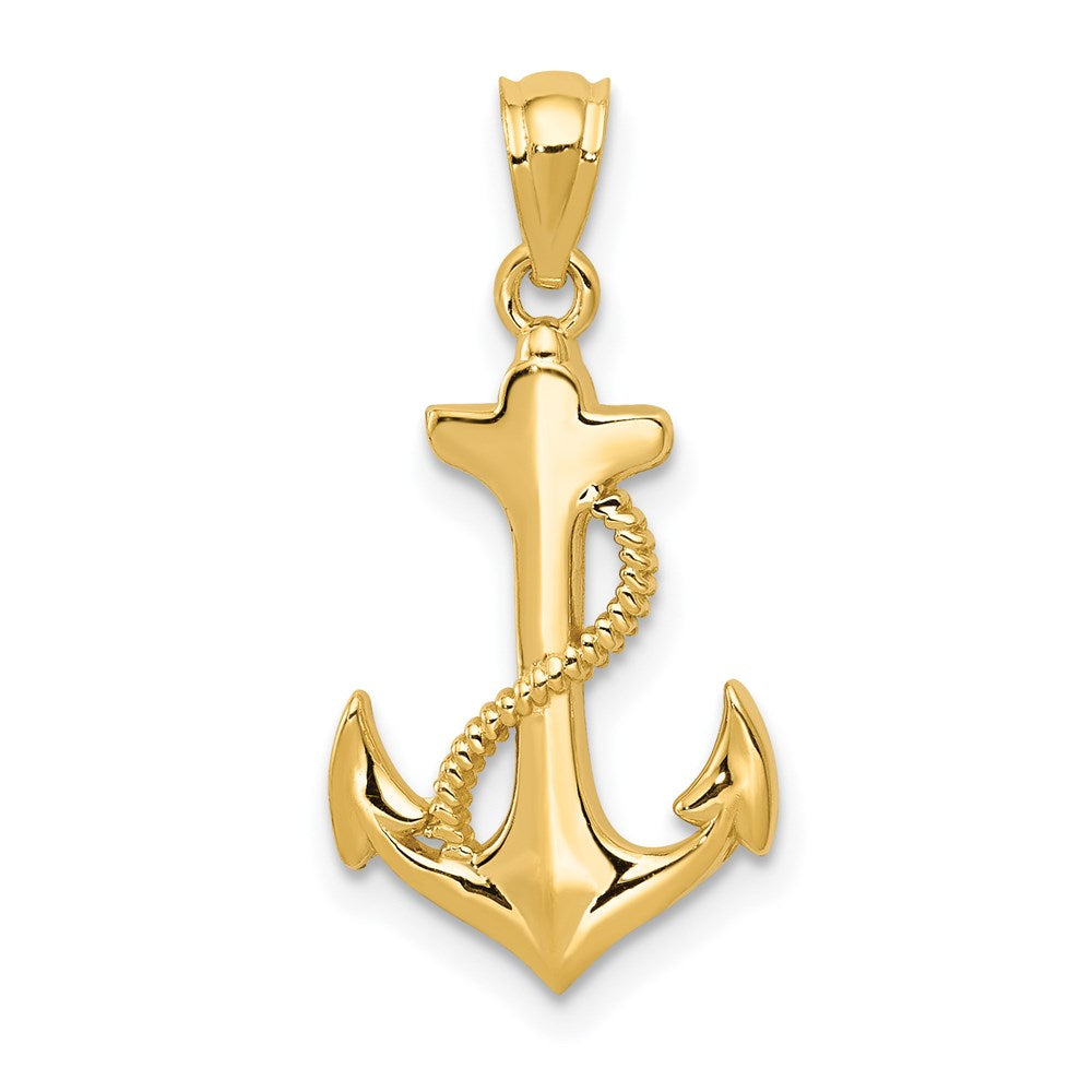 14k Polished Anchor with Rope Pendant, 22 x 12 mm