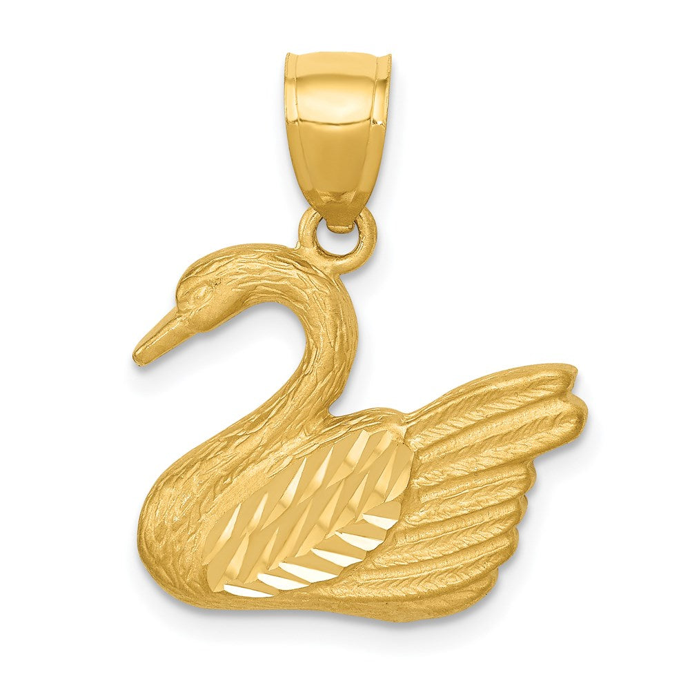 14K Diamond-cut Swan Pendant, 22.5 x 18.5 mm