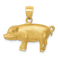 14K Satin Diamond-cut Pig Pendant, 21.5 x 24.5 mm