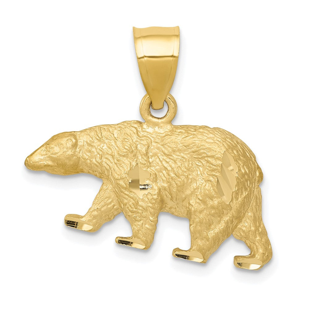 14K Satin Diamond-cut Bear Pendant, 18.5 x 24 mm
