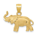14K Satin Diamond-cut Elephant Pendant, 19 x 21 mm