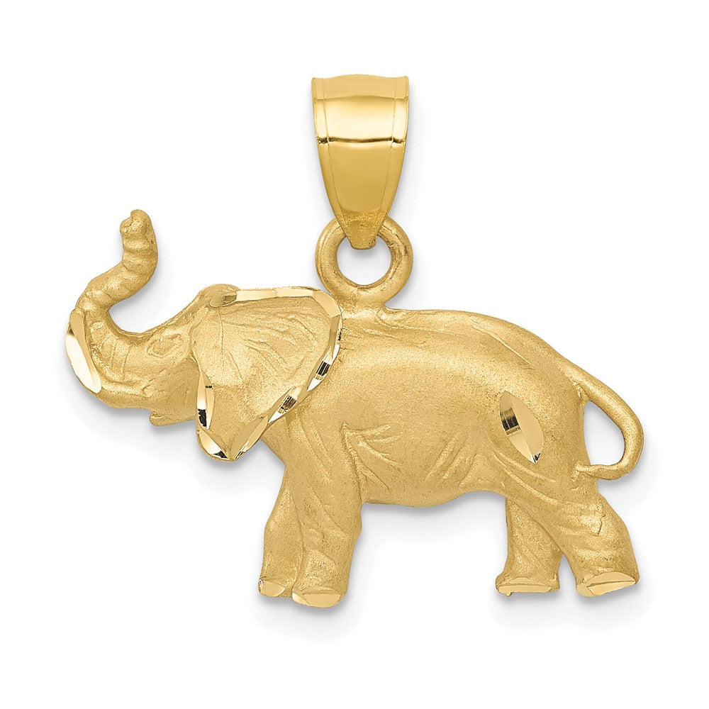 14K Satin Diamond-cut Elephant Pendant, 19 x 21 mm