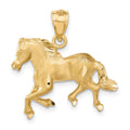 14K Satin Diamond-cut Trotting Horse Pendant, 24 x 23 mm
