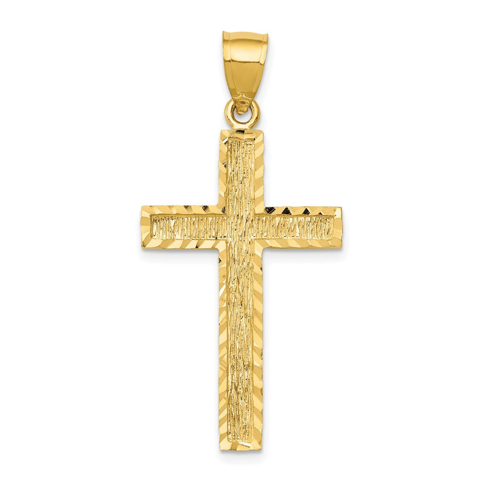 14K Diamond-cut Textured Cross Pendant, 40.4 x 19.5 mm