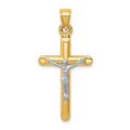 14k Two-tone Hollow Crucifix Pendant, 36 x 17 mm