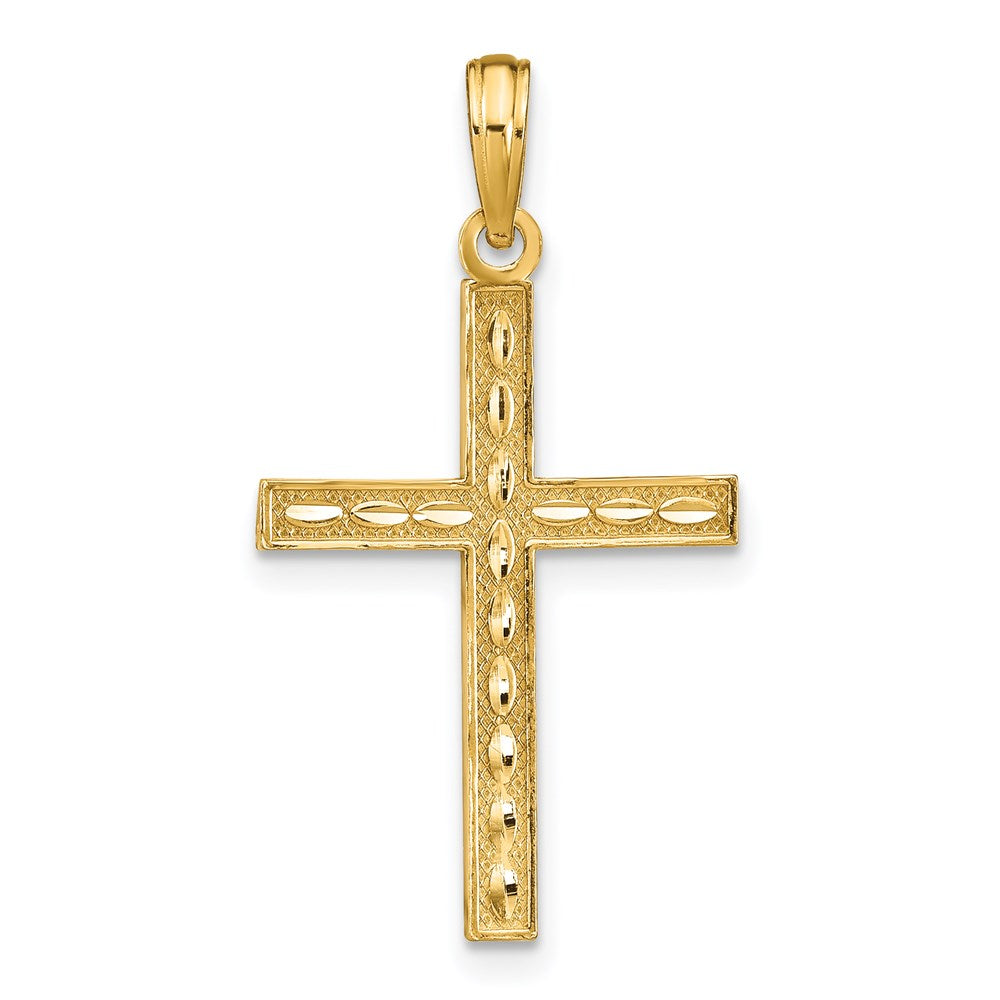 14K Reversible FAITH HOPE LOVE GREATEST LOVE Cross Pendant, 31 x 17 mm