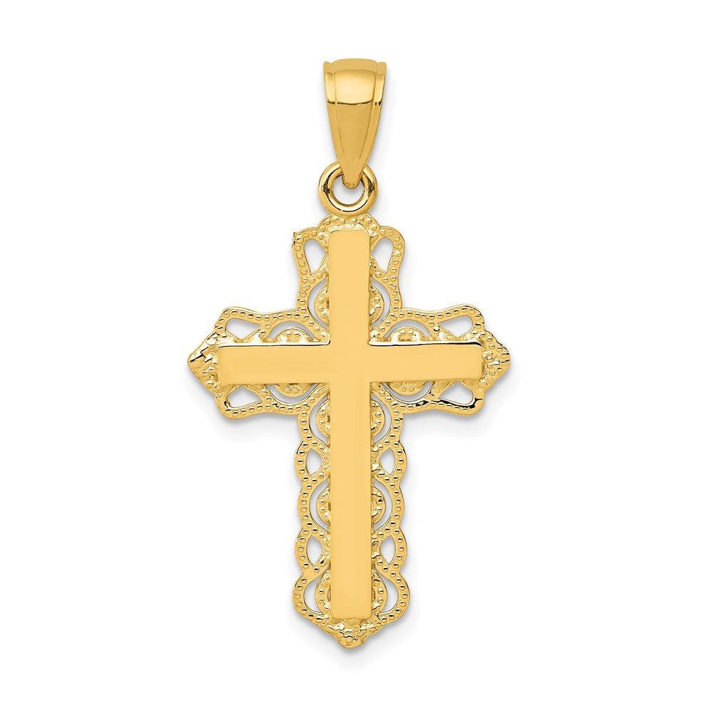 14K Lacey Trim Cross Pendant, 30 x 17 mm