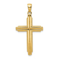 14K Textured Outline Cross Pendant, 38 x 20 mm