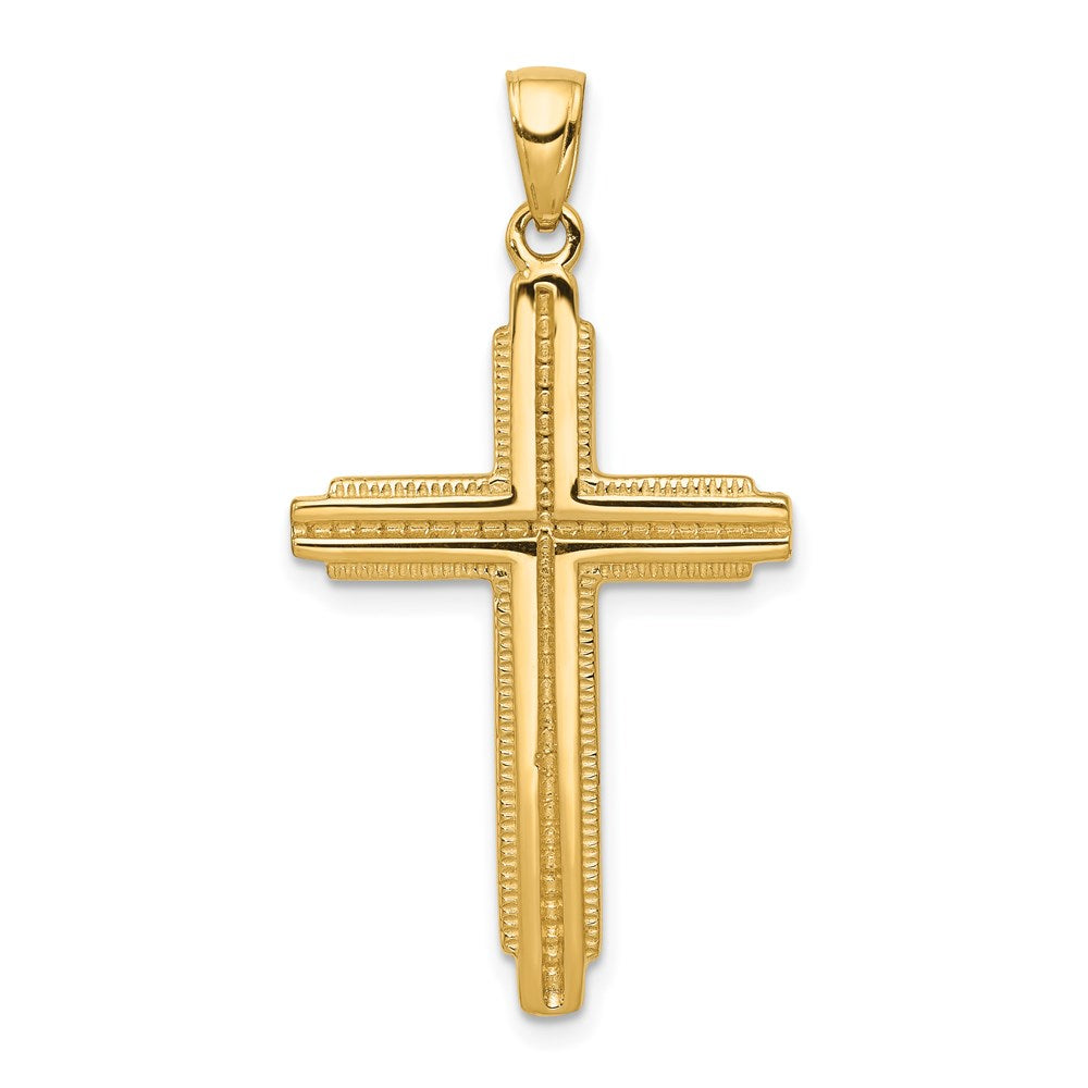14K Textured Outline Cross Pendant, 38 x 20 mm