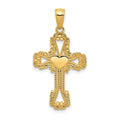 14K Beaded Cross with Heart Pendant, 34 x 18 mm