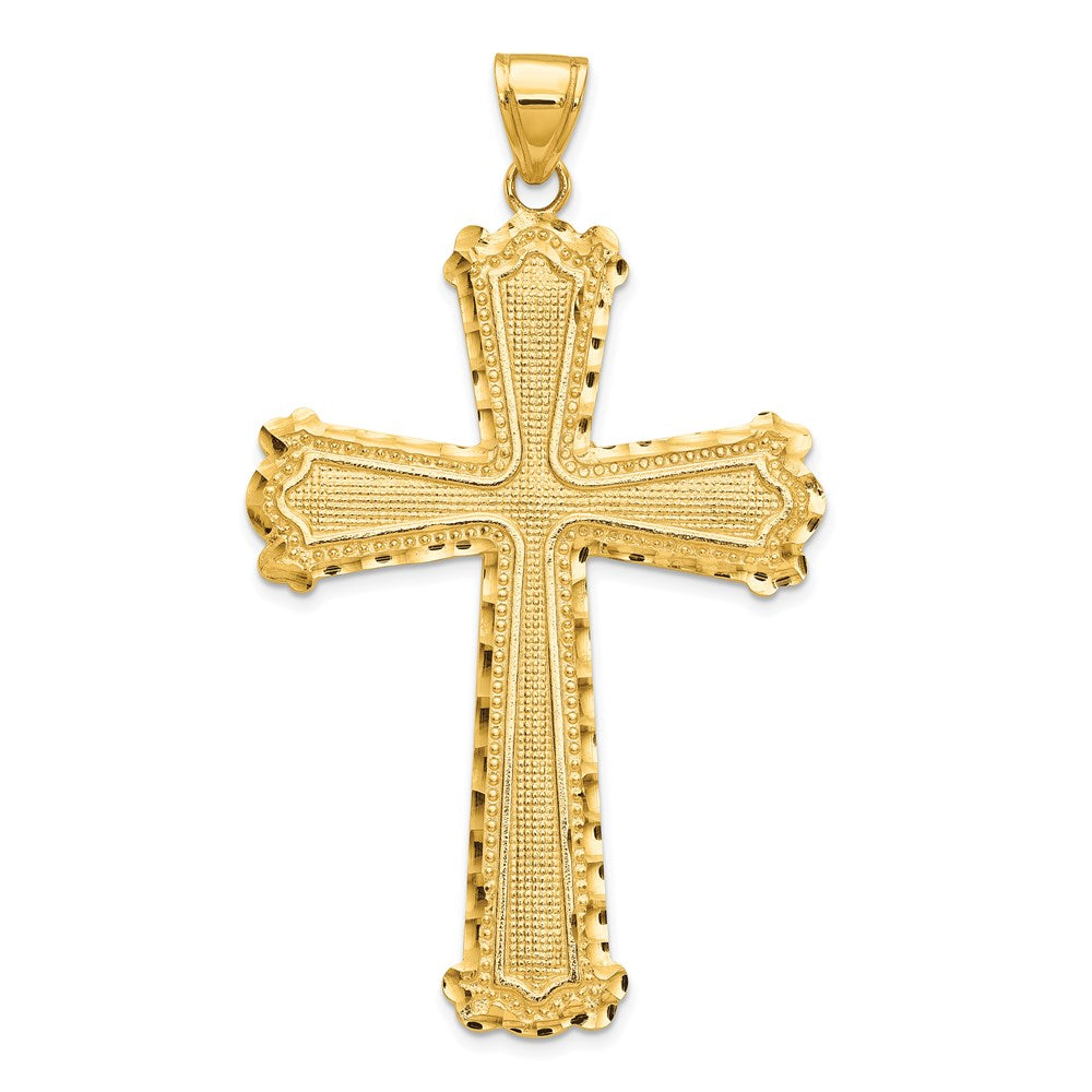 14K Diamond-cut Cross Pendant, 42 x 25 mm