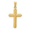 14K Cross with Striped Border Pendant, 34 x 17 mm