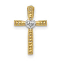 14k and White Rhodium Cross with Heart Center Pendant, 17 x 11 mm