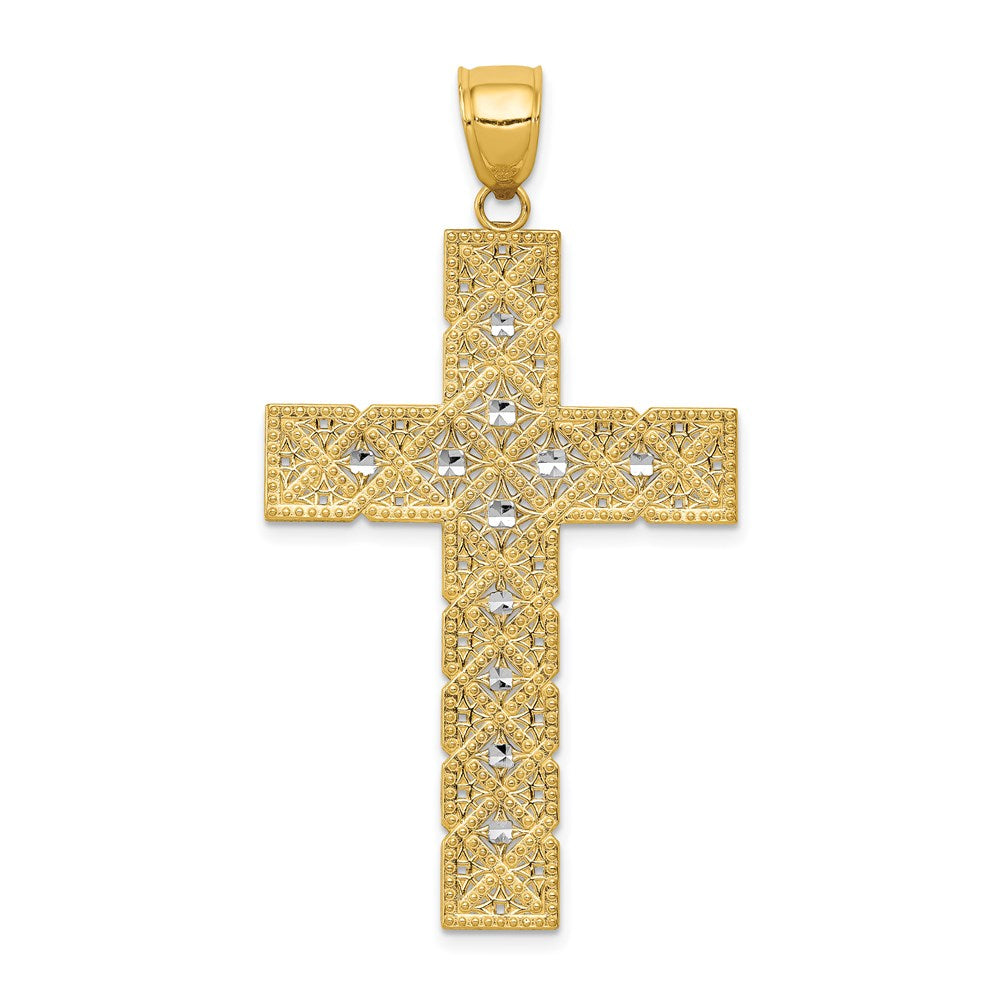 14K and White Rhodium Large Latin Cross Pendant, 50 x 27 mm