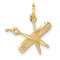 14k Satin Diamond-cut Comb and Scissors Charm, 17.75 x 15.85 mm