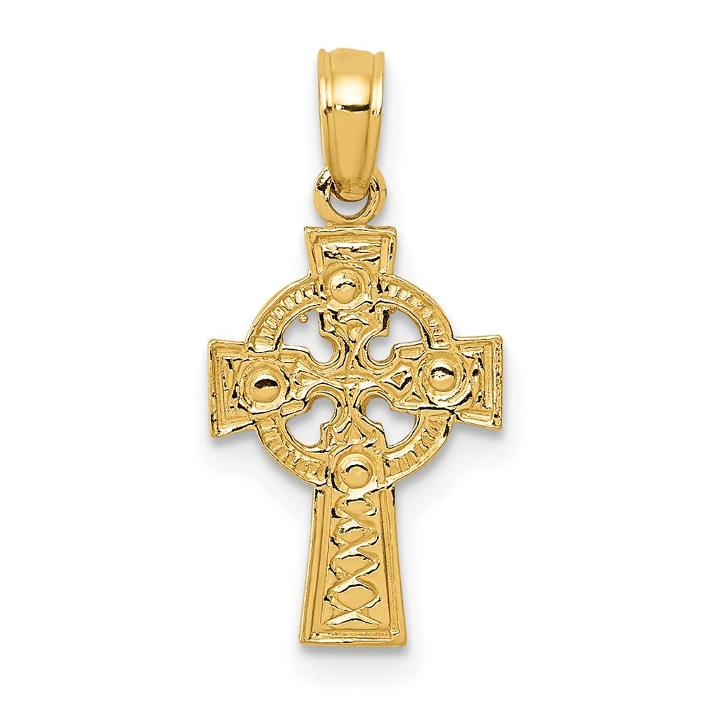 14K Celtic Cross with Eternity Circle Pendant, 19 x 10 mm