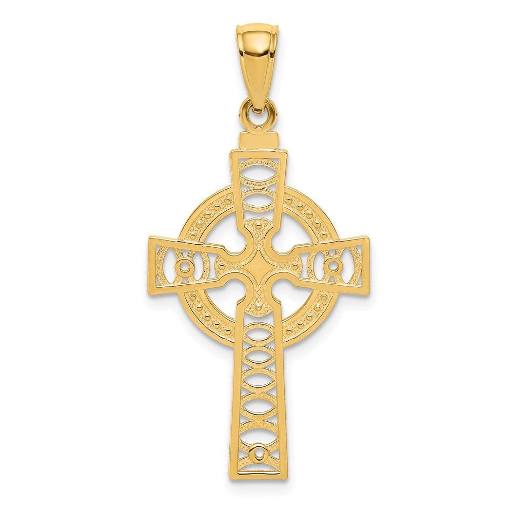 14K Celtic Cross with Eternity Circle Pendant, 36 x 18 mm