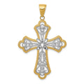 14K and White Rhodium Large Diamond-cut Filigree Cut-out Cross Pendant, 45 x 30 mm