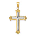 14K and White Rhodium Budded Yellow Cross Frame Pendant, 39 x 22 mm