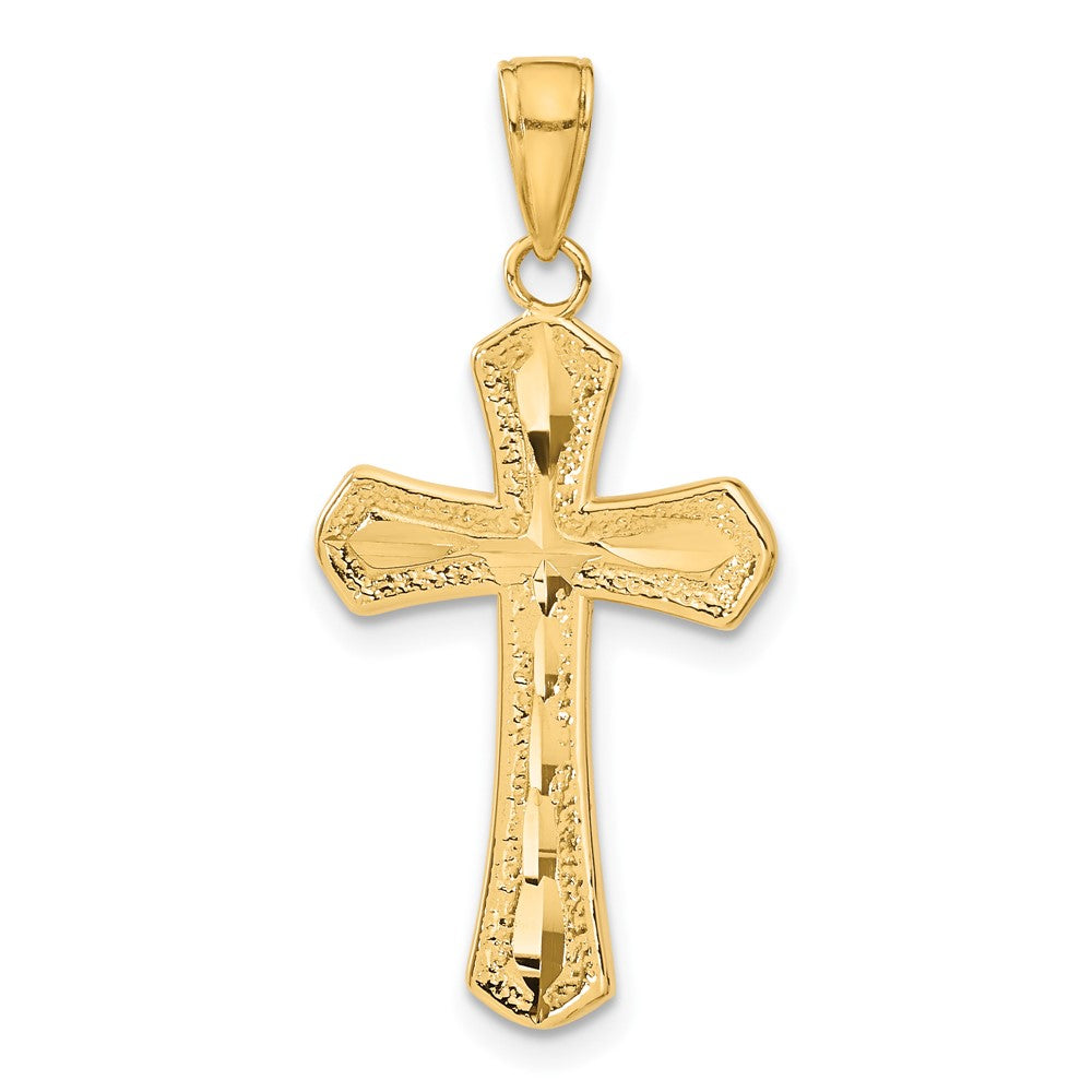14K Diamond-cut Beveled Edges Cross Pendant, 31 x 16 mm