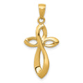 14K Polished with Satin Ribbon Cross Pendant, 33 x 16 mm