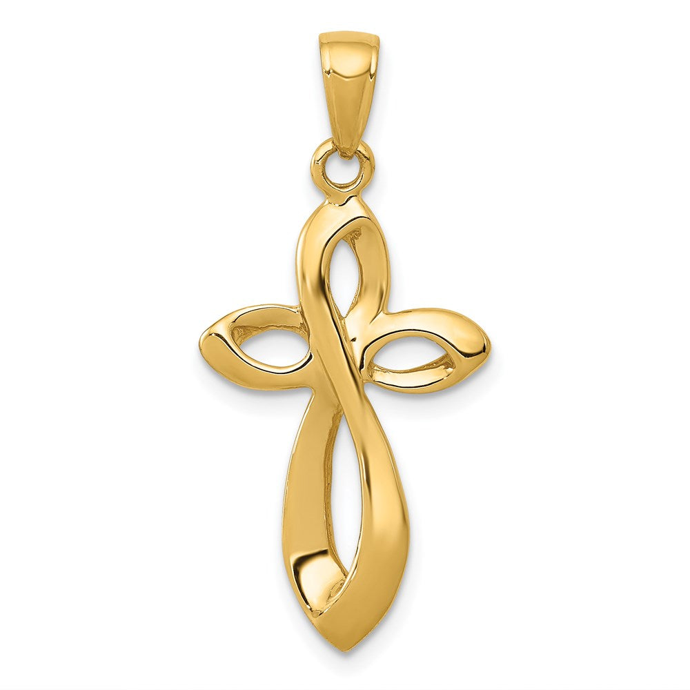 14K Polished with Satin Ribbon Cross Pendant, 33 x 16 mm