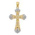 14k and White Rhodium Diamond-cut Cross Pendant, 38 x 21 mm