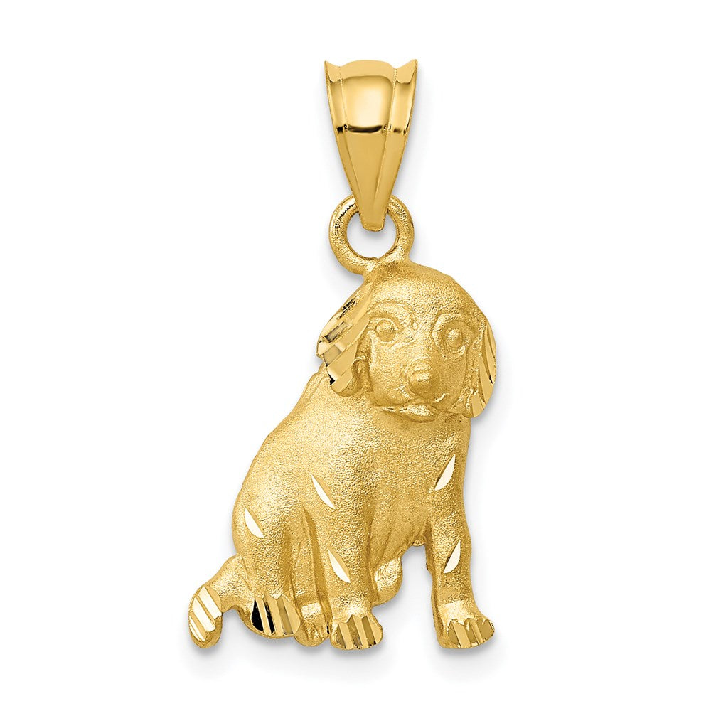 14k Satin Diamond-cut Dog Charm, 23 x 12 mm