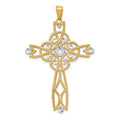 14K and White Rhodium Diamond-cut Beaded Trim Cross Pendant, 47 x 30 mm