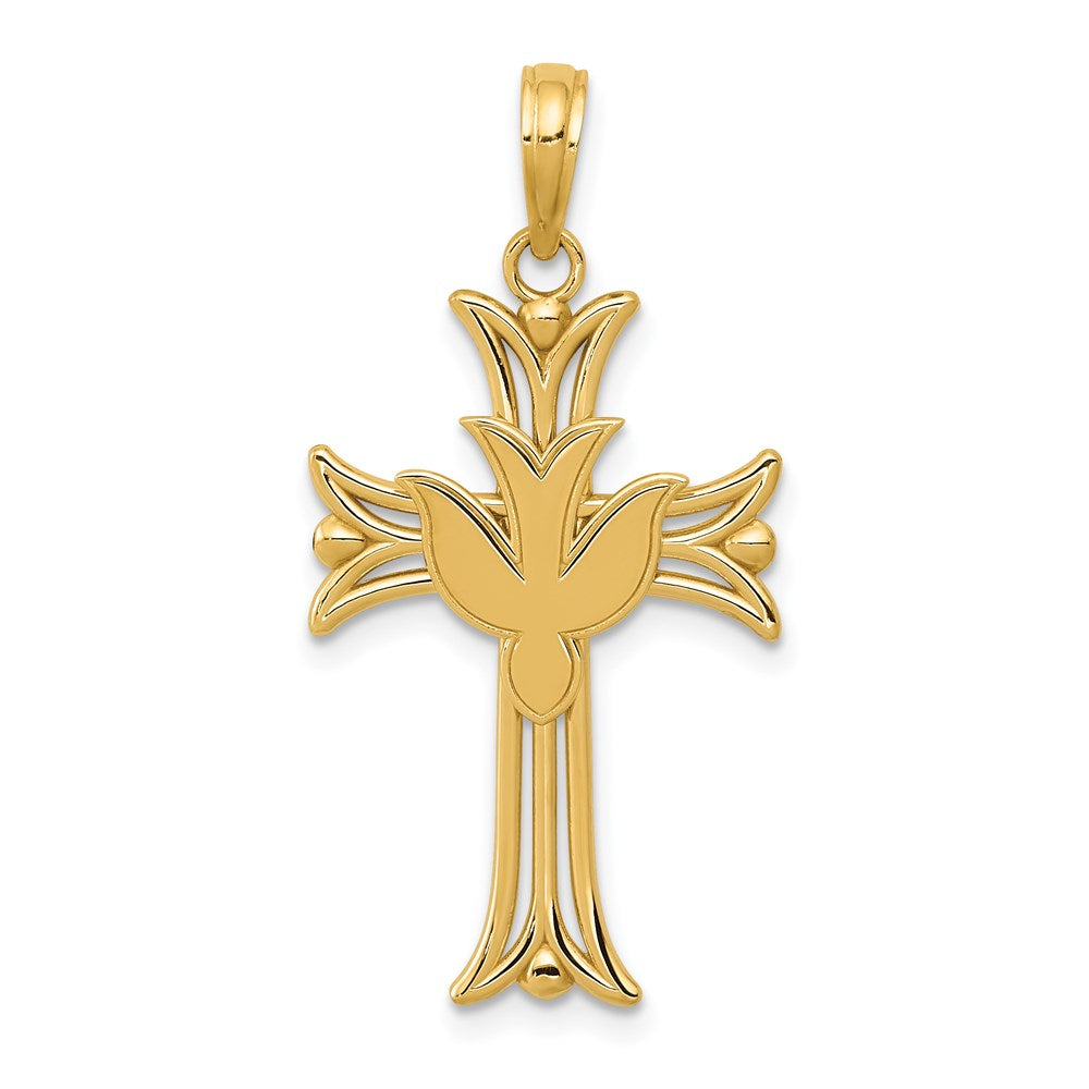 14K Dove on Cross Pendant, 33 x 17 mm