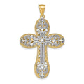 14K Two-tone Diamond-cut Layered Cross Pendant, 50 x 30 mm
