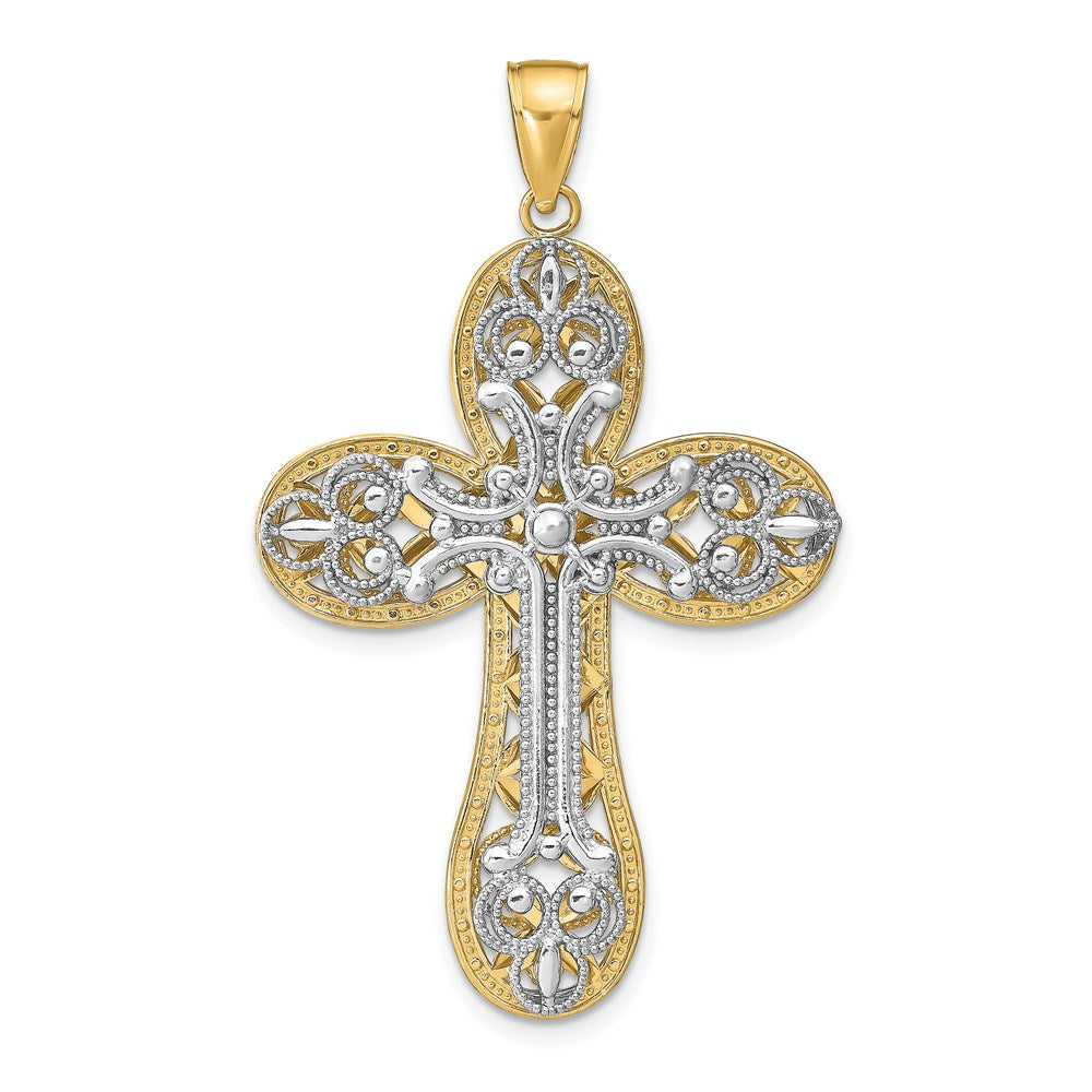 14K Two-tone Diamond-cut Layered Cross Pendant, 50 x 30 mm