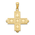 14K Etched Square Cross with Floral Reverse Pendant, 31 x 23 mm