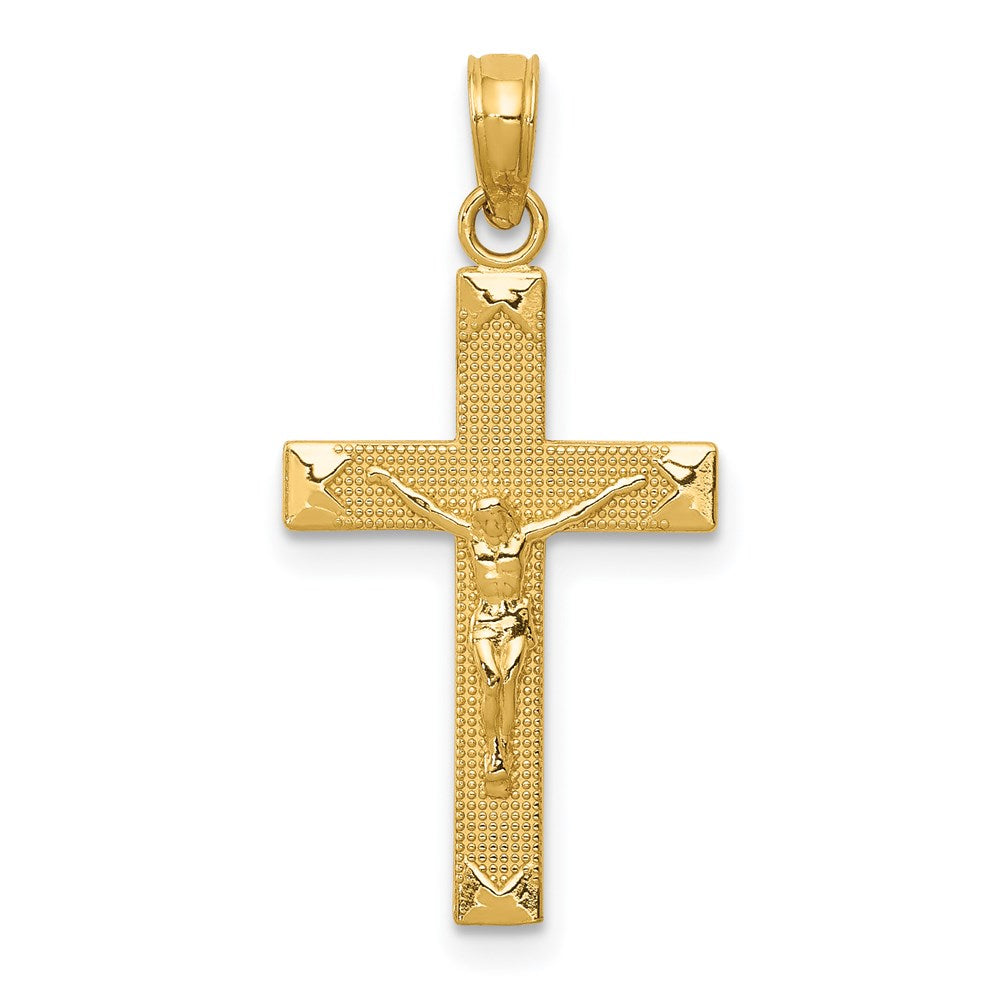 14K Beveled Tipped Crucifix Pendant, 26 x 13 mm