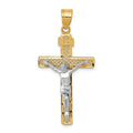 14K Two-tone Diamond-cut Lattice Cross with Crucifix Pendant, 42 x 21 mm
