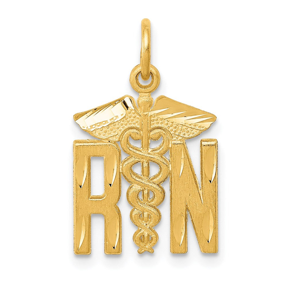 14k Diamond-cut RN Registered Nurse Charm, 20 x 12 mm
