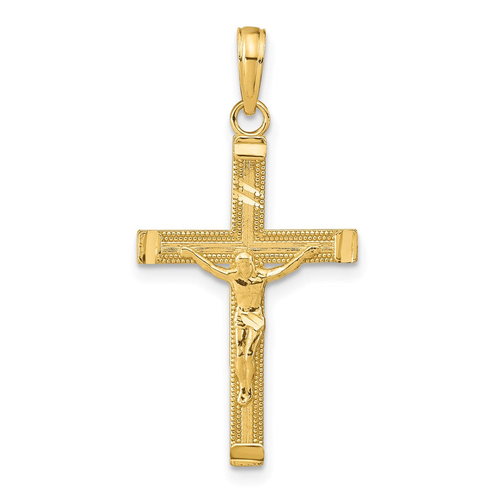 14K Diamond-cut Fancy Tipped Crucifix Pendant, 33 x 17 mm