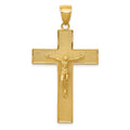 14K Textured Crucifix Latin Cross Pendant, 47 x 27 mm