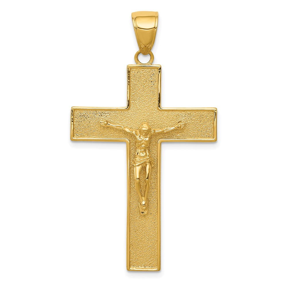 14K Textured Crucifix Latin Cross Pendant, 47 x 27 mm