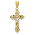 14K Two-Tone Small Lacy-Edge Inri Crucifix Pendant, 29 x 14 mm
