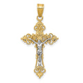 14K Two-Tone Medium Lacy-Edge Inri Crucifix Pendant, 35 x 18 mm