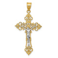 14K Two-Tone Large Lacy-Edge Inri Crucifix Pendant, 43 x 22 mm