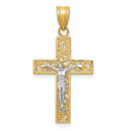 14K Two-Tone Diamond-cut Small Filigree Crucifix Pendant, 31 x 16 mm