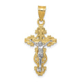 14K Two-tone Small Narrow Crucifix Pendant, 31 x 14 mm