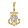14k and White Rhodium Diamond-cut Mariners Crucifix Pendant, 30 x 17 mm