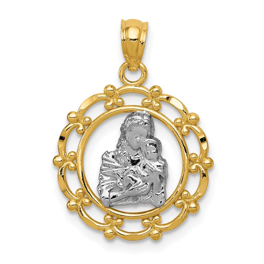 14k and White Rhodium Mother Holding Baby Pendant, 23 x 17 mm