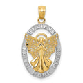 14K and White Rhodium BELIEVE PEACE FAITH HOPE Filigree Angel Pendant, 28 x 16 mm