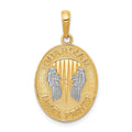 14K and White Rhodium Reversible GUARDIAN ANGEL PRAYER Pendant, 26 x 16 mm