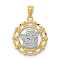 14k and White Rhodium Scalloped Frame Cherub Round Pendant, 23 x 17 mm